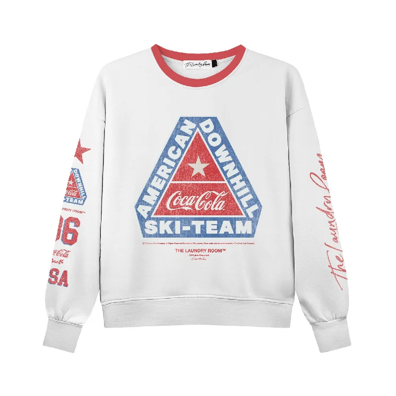 Coca Cola Downhil Ski - Classic Crewneck Sweater - White & Red & Blue